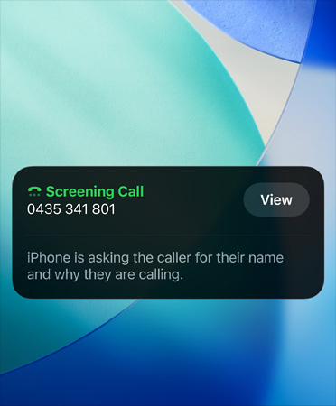 iPhone app showing Call Screening feature in use