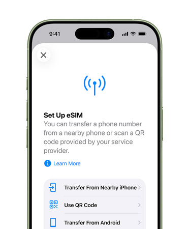 iPhone 17, front exterior, using the Set Up Cellular feature to easily transfer a phone number with eSIM