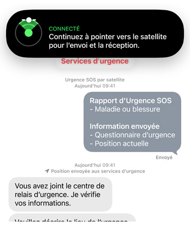Urgence SOS par satellite en cours d’utilisation