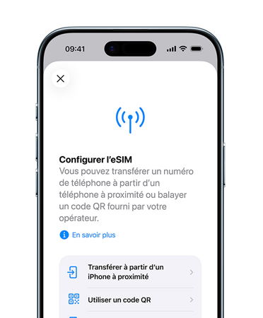 iPhone Air, face avant, fonctionnalité Configurer le service cellulaire en cours d’utilisation