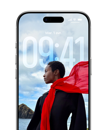 Écran verrouillé d’iPhone montrant l’heure qui s’adapte à la photo affichée