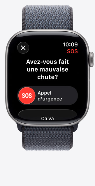 Apple Watch Series 11, boîtier en aluminium, gris cosmique, alerte de détection d’accident, option d’appel d’urgence, bracelet sport, brume violette