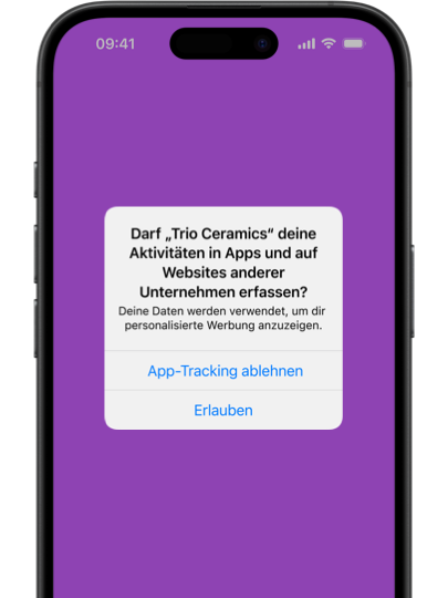 Eine App Tracking Mitteilung wird auf einem iPhone angezeigt.