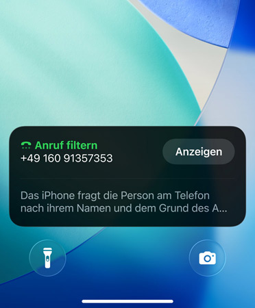 Die Telefon App mit dem Anruffilter Feature in Aktion
