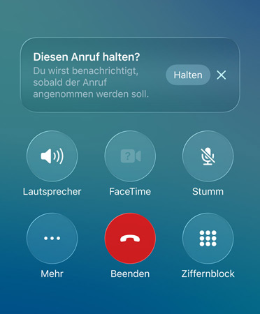 Die Telefon App mit dem Feature Warteschleifenassistenz