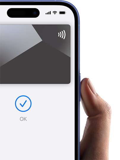 Una transacción de Apple Pay se completa pulsando un botón.