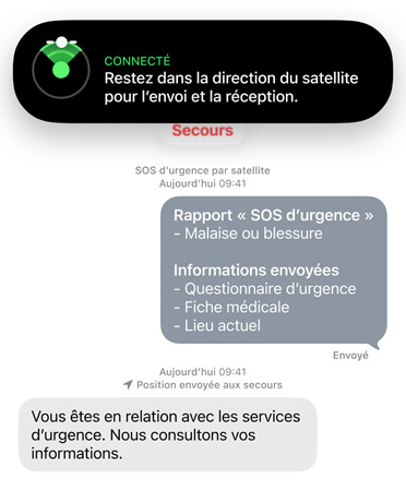 Emergency SOS via Satellite feature in use, contacting emergency services to get help for a sick or injured person