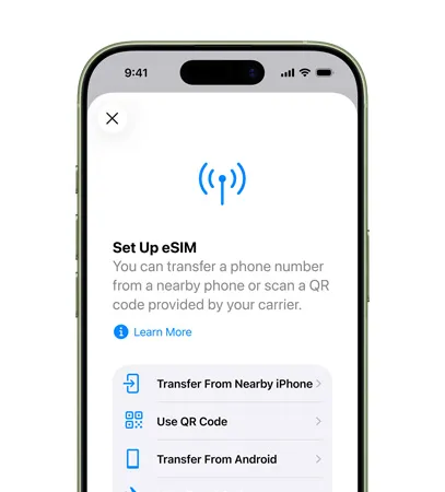 iPhone 17, front exterior, using the Set Up Cellular feature to easily transfer a phone number with eSIM