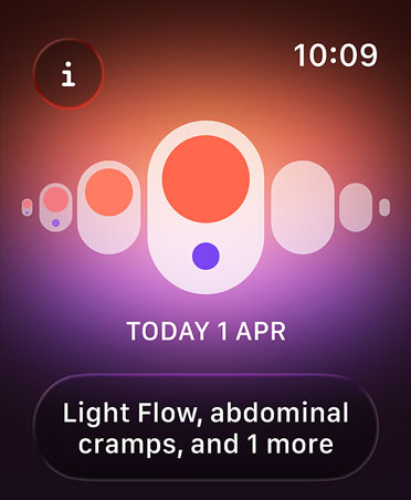 Cycle Tracking page in Health App, calendar indicates menstruation stage, light flow