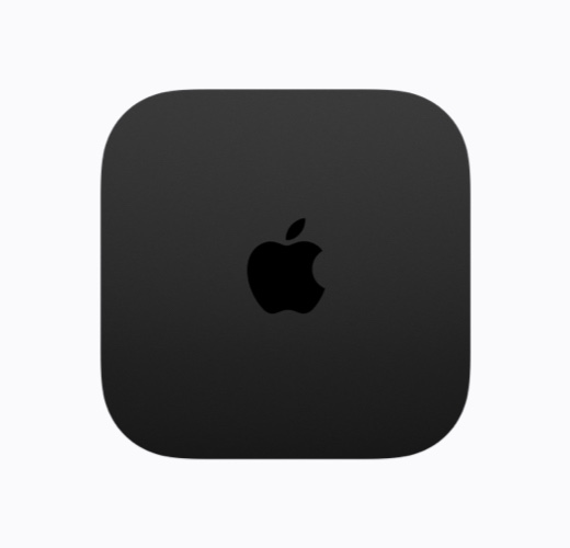 블랙 색상, Apple TV 4K, 상단 외관, 광택 나는 블랙 색상의 Apple TV 로고