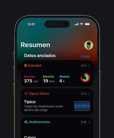 iPhone 17, resumen de Fitness, círculos de Actividad, métricas de Moverse, Ejercicio y Pararse, Compartir Actividad con otras personas, estadísticas de Carrera semanales, Carga de Entrenamiento