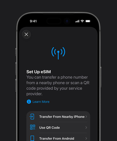iPhone 17 Pro, front exterior, using the Set Up Cellular feature to easily transfer a phone number with eSIM