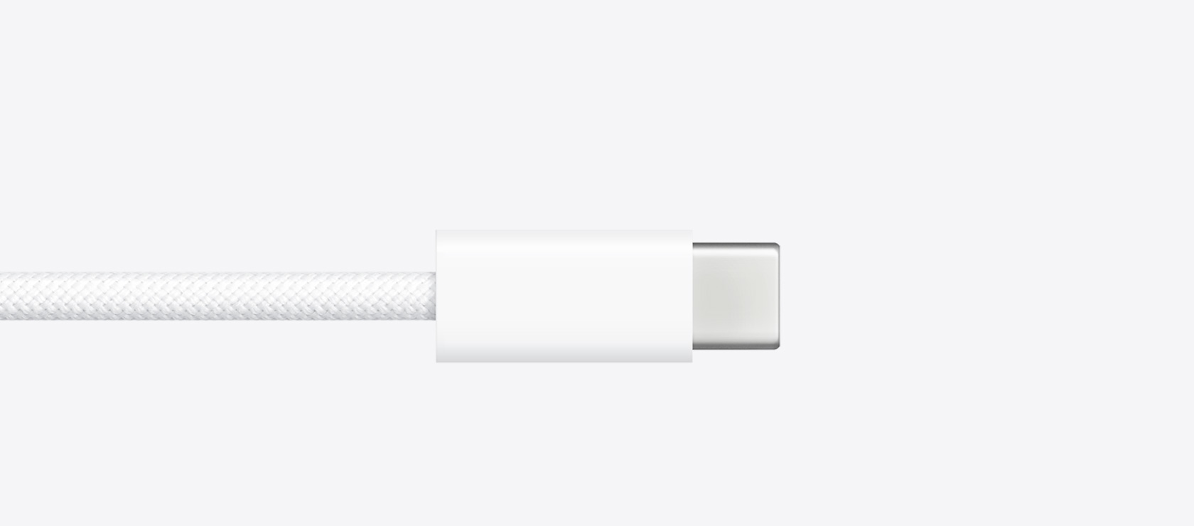 USB-C įkrovimo laido vaizdas stambiu planu.