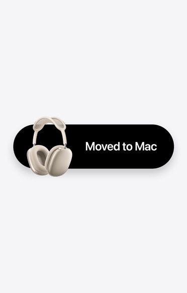 „AirPods Max“ ir žodžiai „Moved to Mac“