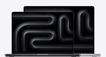 Imagem a mostrar a diferença de tamanho entre o MacBook Pro de 14 polegadas e o de 16 polegadas