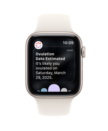 Apple Watch SE 3, boîtier en aluminium, lumière stellaire, notification de date d’ovulation estimée dans l’app Suivi de cycle de l’app Santé, Digital Crown, Bracelet Sport, lumière stellaire