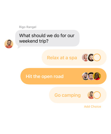 App Messages affichant la fonctionnalité Sondages dans Messages en cours d’utilisation
