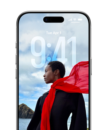Ecrã bloqueado do iPhone a mostrar as horas adaptadas à imagem de fundo do Ecrã bloqueado