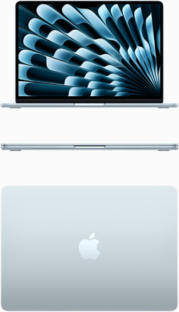 Μπροστινή και επάνω όψη του MacBook Air σε Γαλάζιο