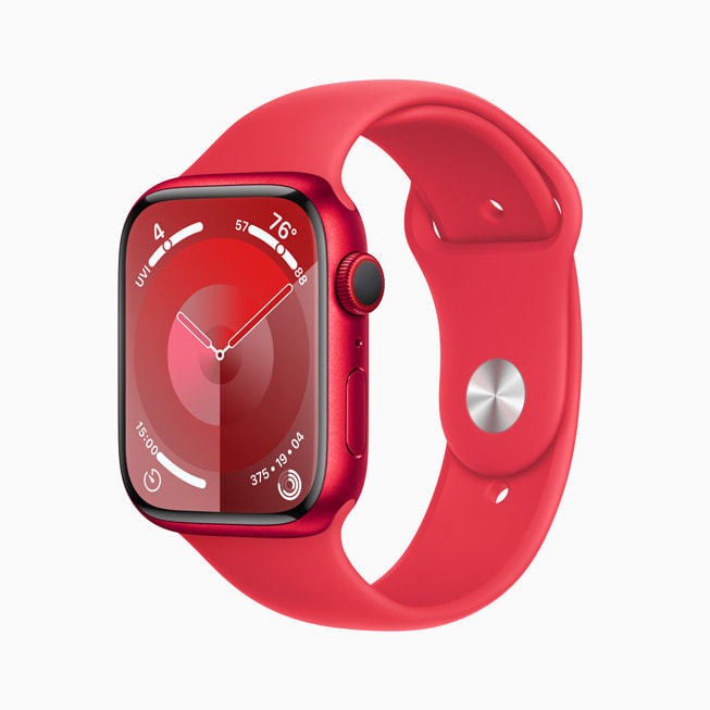 (PRODUCT)RED alüminyum kasa Apple Watch Series 9 ve (PRODUCT)RED Spor Kordon.