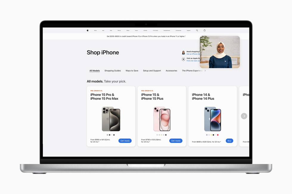 Få kjøpshjelp av en spesialist på apple.com vises.