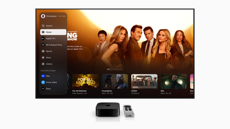 Apple TV에서 업데이트된 Apple TV 앱을 보여주는 모습.