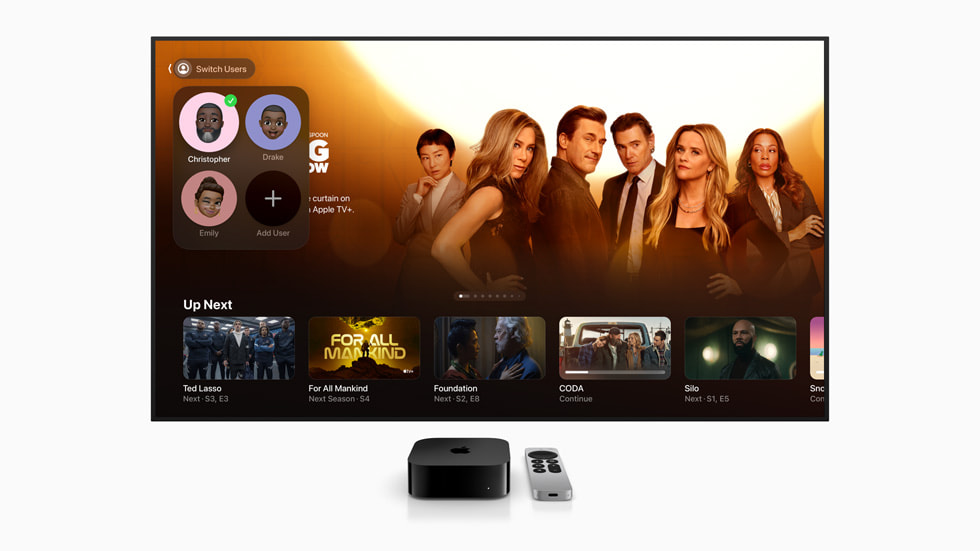 Apple TV의 Apple TV 앱에 사용자 프로필이 표시된 모습.