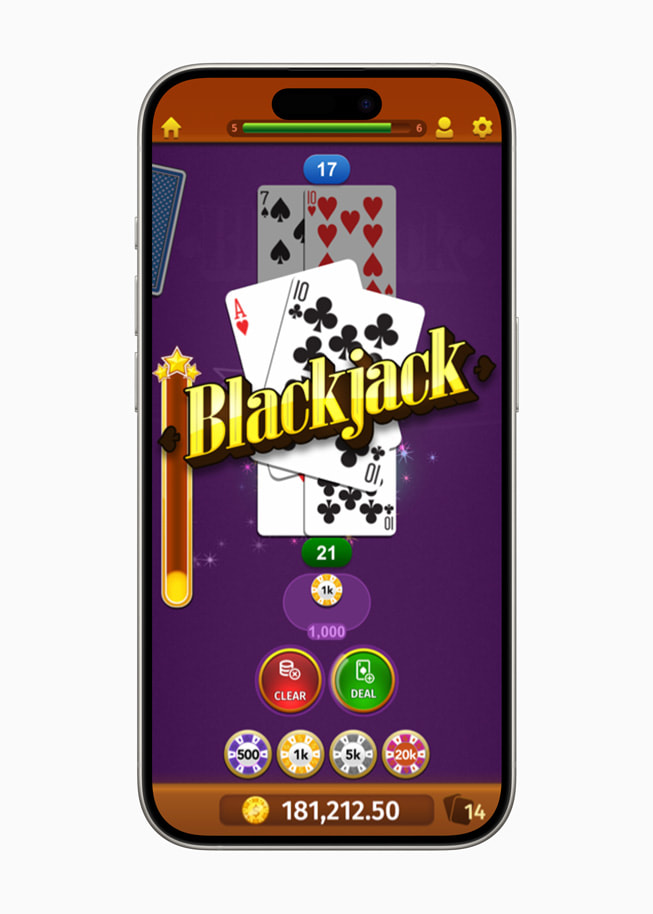 iPhone 15 Pro’da Blackjack by Mobilityware+ oyunundan bir görüntü