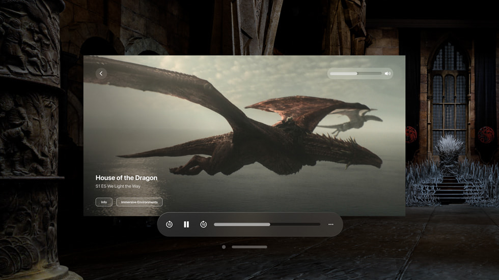 Página de vista de episodio de House of the Dragon en la app Max del Apple Vision Pro.