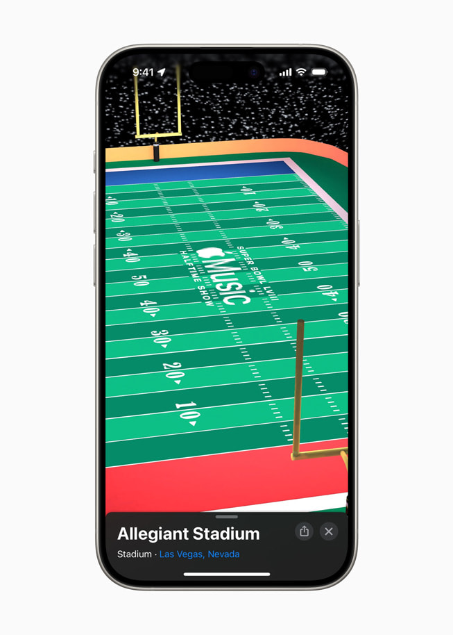 Målsonen i Allegiant Stadium vises i Kart-appen.