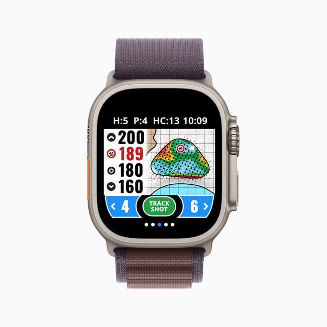 GolfLogix vist på Apple Watch.