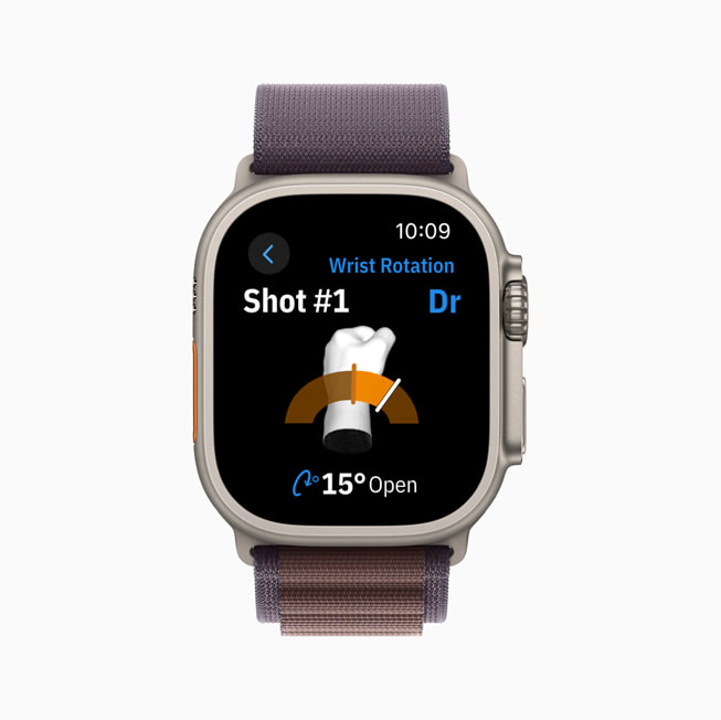 Håndleddsrotasjon vist i Golfshot på en Apple Watch.