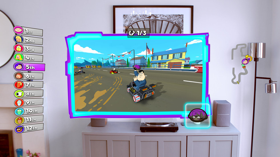 Experiencia de juego de Warped Kart Racers en el Apple Vision Pro.