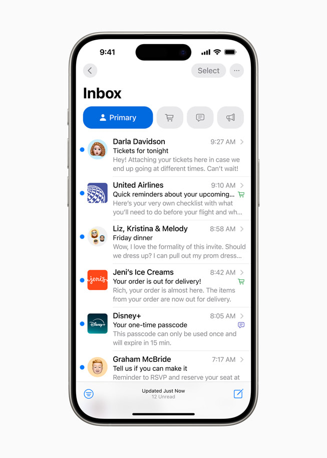 Categorisatie in Mail op iPhone 15 Pro.