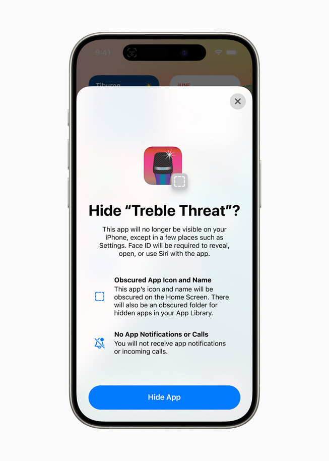 Het menu waarin je een app kunt verbergen op iPhone 15 Pro.