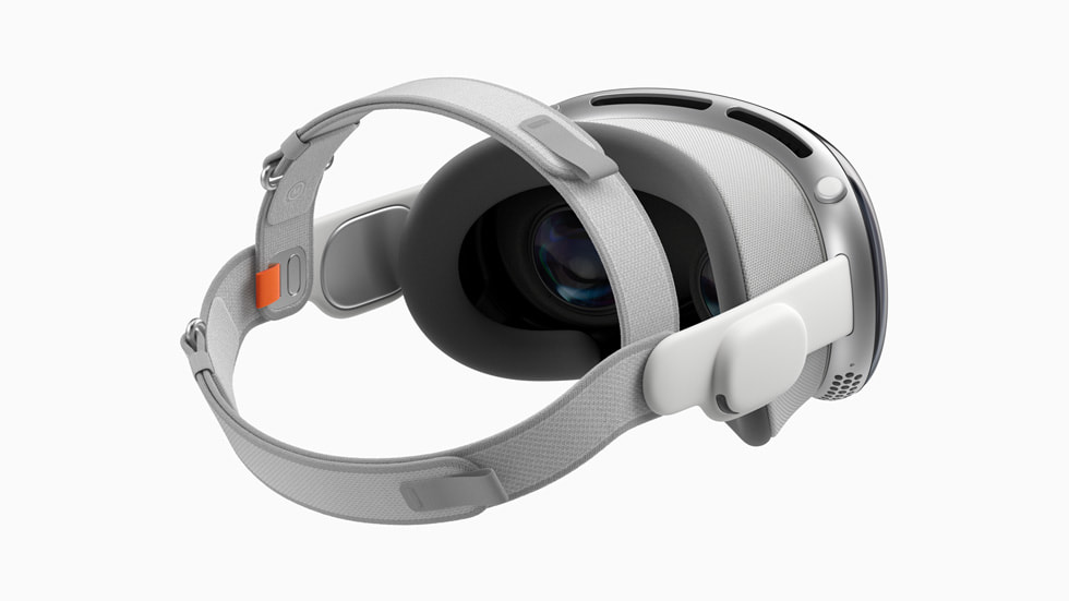 Bagsiden af Apple Vision Pro vises.