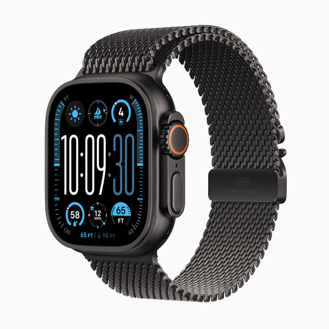 ساعة Apple Watch Ultra 2 الجديدة بالتيتانيوم الأسود حزام Loop ميلانيز تيتانيوم.