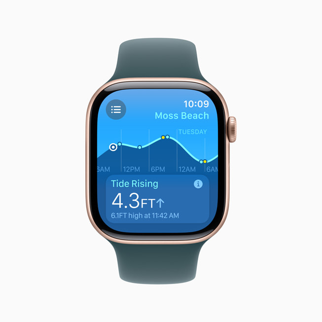 Ứng dụng Tides hiển thị thủy triều cao 1.5 mét trên Apple Watch Series 10.