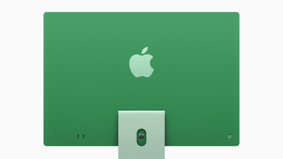 Yeşil renkli yeni iMac’in arkadan görünümü.