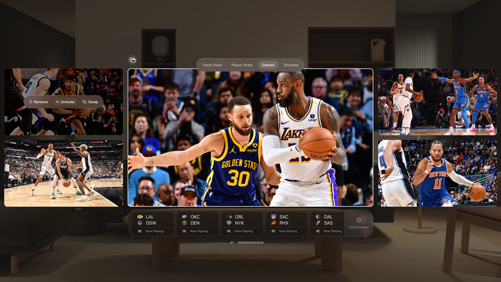 一款遊戲顯示於 Apple Vision Pro 上的 visionOS 系統中。