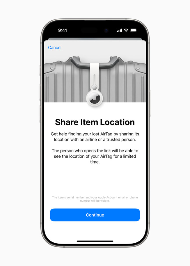 Het scherm van ‘Share Item Location’ in ‘Zoek mijn’ op iPhone 16 Pro.