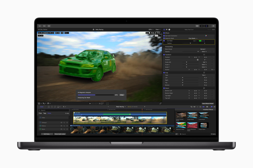 Den nya funktionen Magnetic Mask i Final Cut Pro 11 visas på MacBook Pro.
