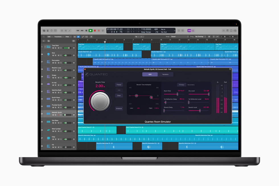 Quantec Room Simulator-pluggen visas i Logic Pro för Mac 11.1 på MacBook Pro.