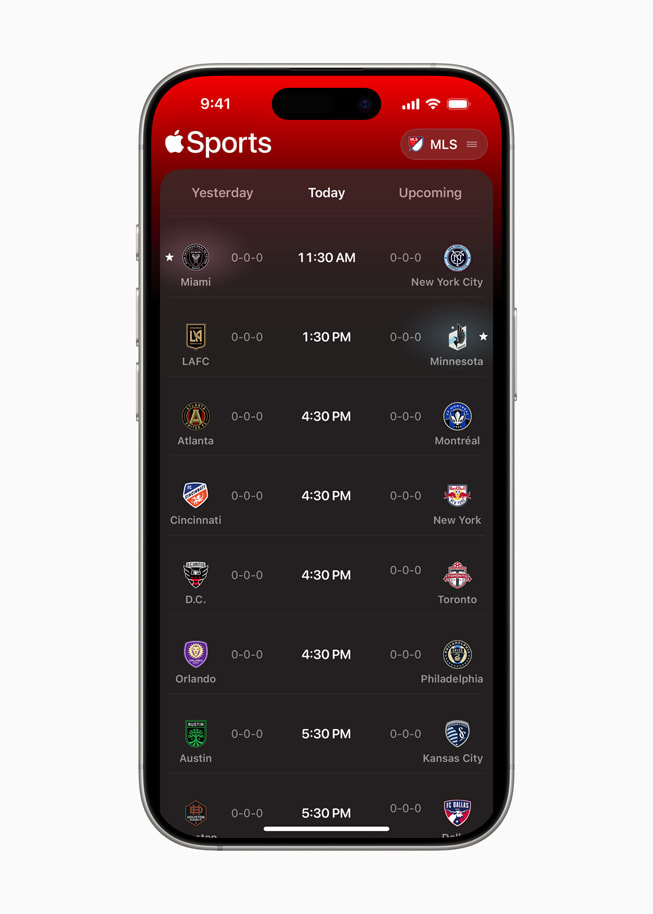 L’app Apple Sports su un iPhone 16 Pro.