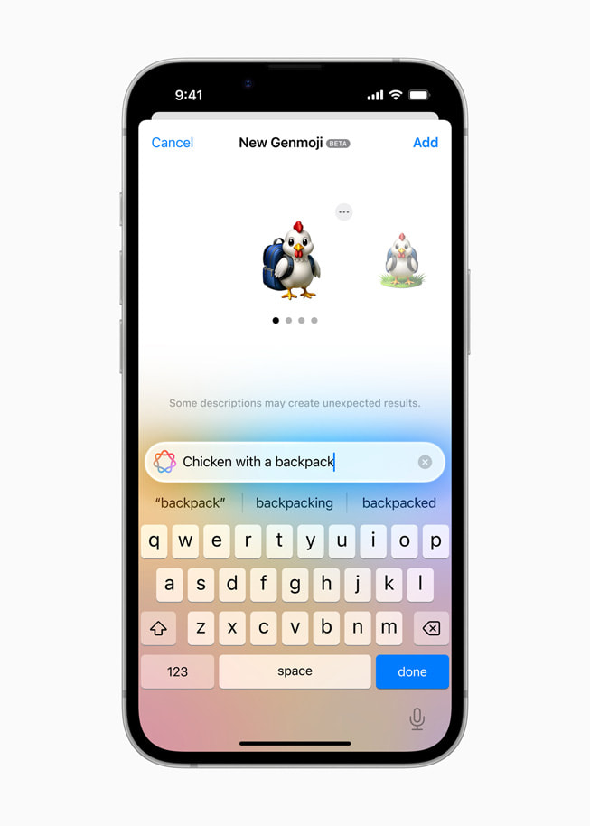 Vytváření Genmoji na iPhonu 16e.