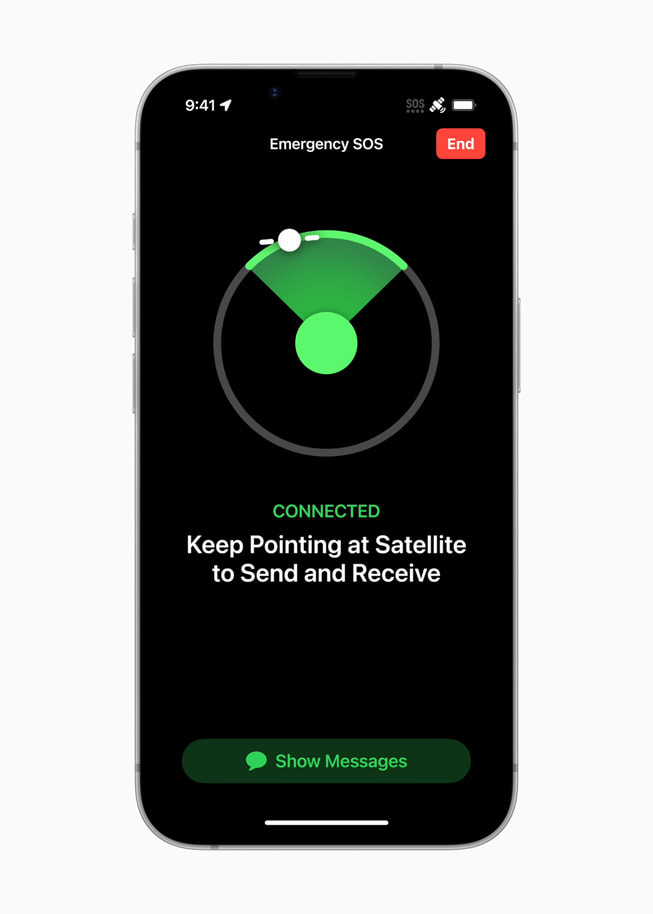 Funkcja Wiadomości (łącze satelitarne) na ekranie iPhone’a 16e.