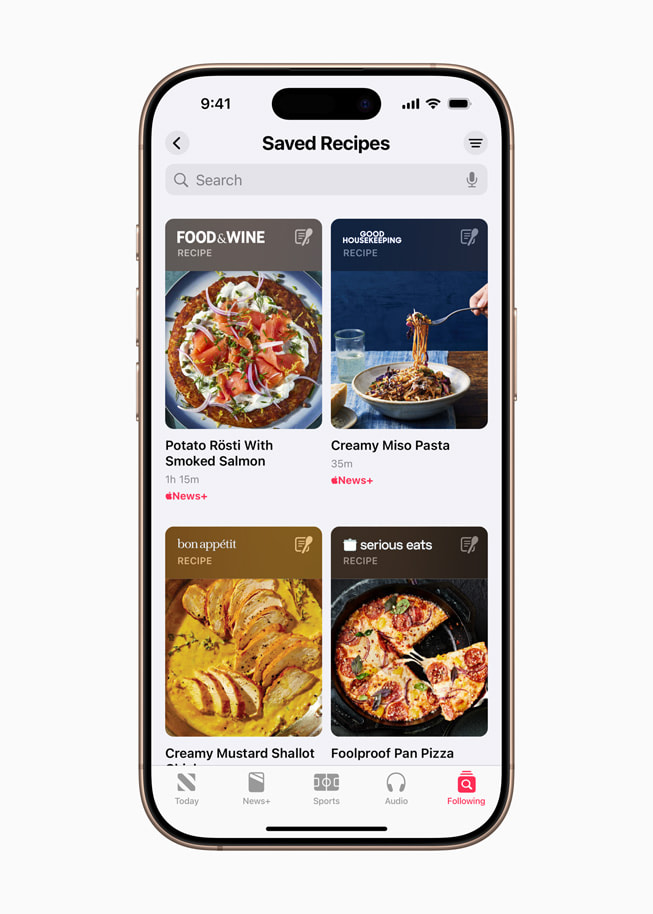 Recettes enregistrées dans la catégorie Apple News+ Food.