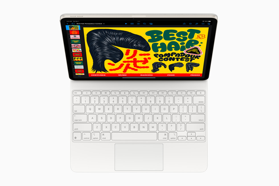 Pohled zepředu na úplně nový Magic Keyboard k iPadu Air.