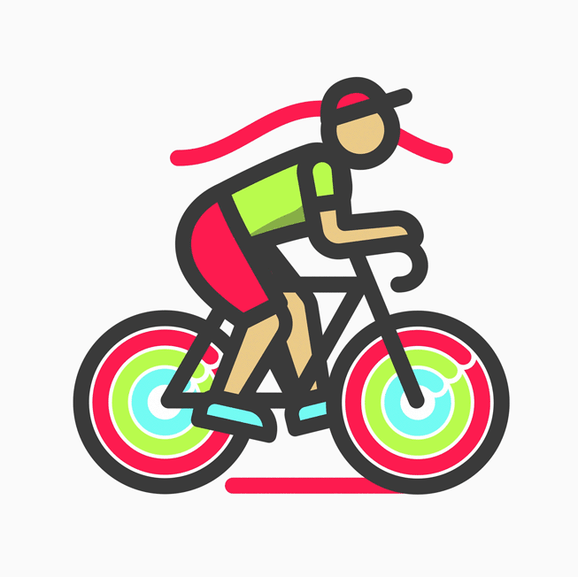 Apple Watch que muestra un icono ilustrado de una persona montando en bici.