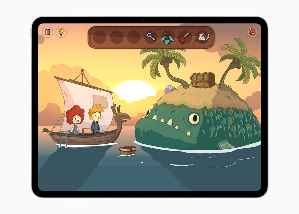 Arte gráfico de Lost in Play+ de Happy Juice Games y Snapbreak Games en un iPad Pro de 13 pulgadas.